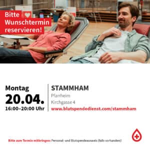 Blut spenden – Leben retten! Am 20. April 2026 im Pfarrsaal