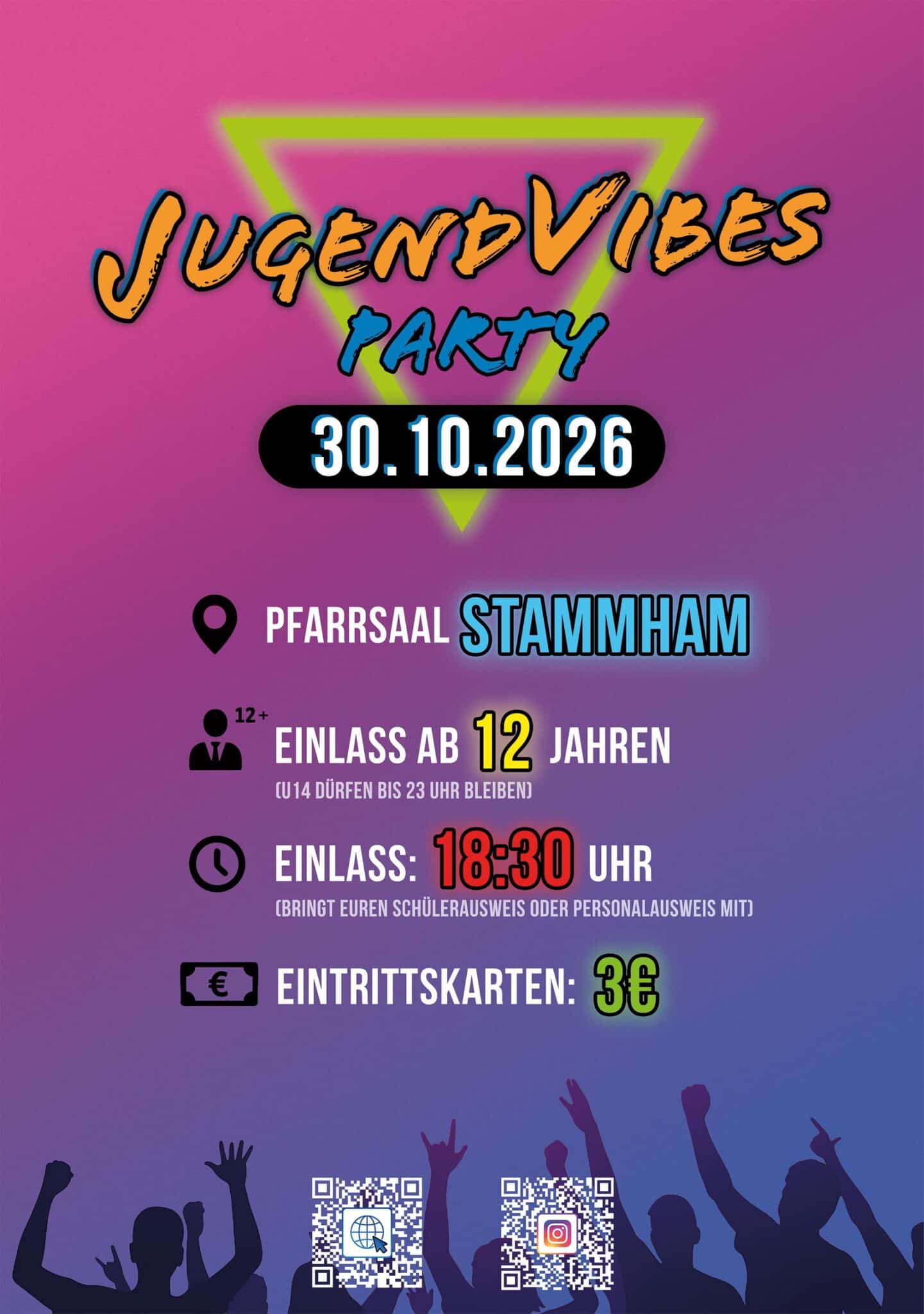 JUGENDVIBES PARTY am 30.10.2026 im Pfarrsaal Stammham ab 18:30 UHR